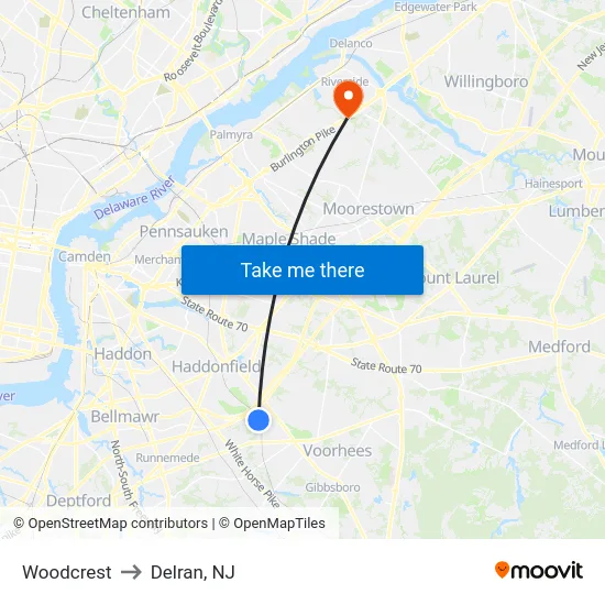 Woodcrest to Delran, NJ map