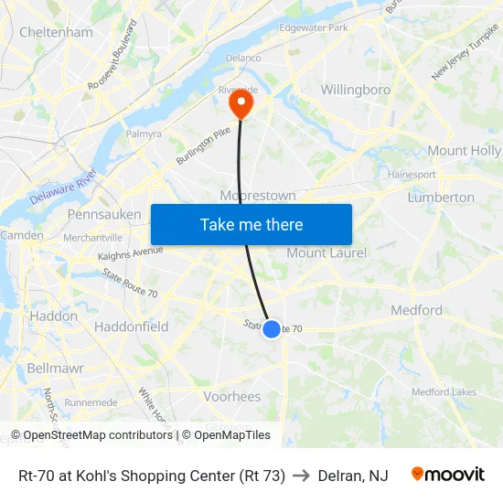 Rt-70 at Kohl's Shopping Center (Rt 73) to Delran, NJ map