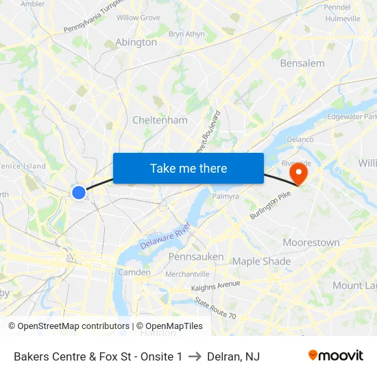 Bakers Centre & Fox St - Onsite 1 to Delran, NJ map