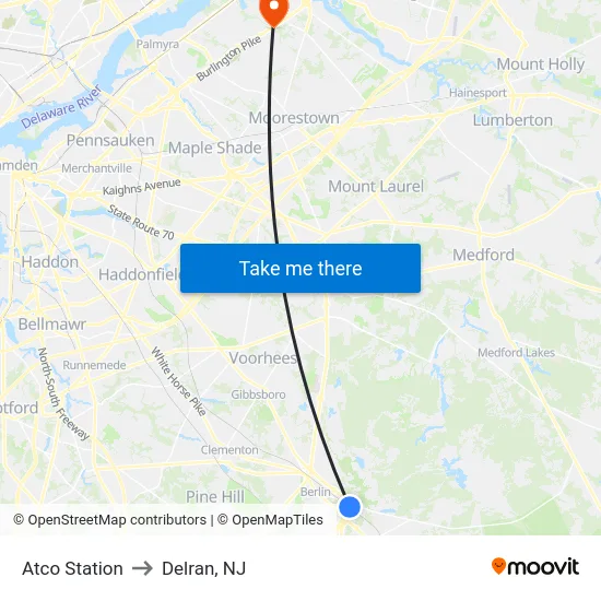 Atco Station to Delran, NJ map