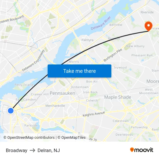 Broadway to Delran, NJ map