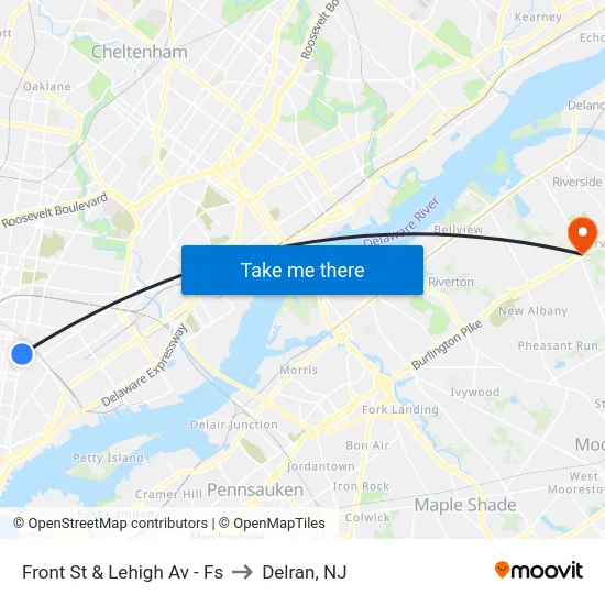 Front St & Lehigh Av - Fs to Delran, NJ map
