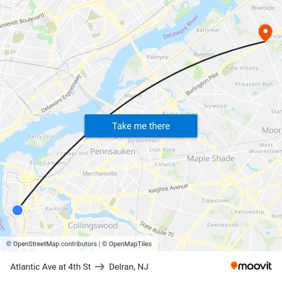 Atlantic Ave at 4th St to Delran, NJ map
