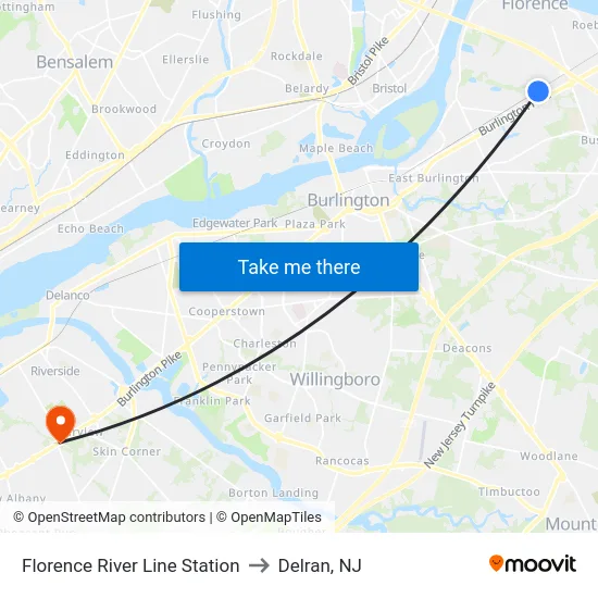 Florence River Line Station to Delran, NJ map