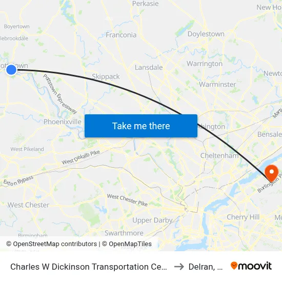 Charles W Dickinson Transportation Center to Delran, NJ map
