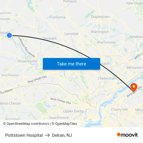 Pottstown Hospital to Delran, NJ map