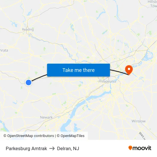 Parkesburg Amtrak to Delran, NJ map