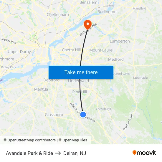 Avandale Park & Ride to Delran, NJ map