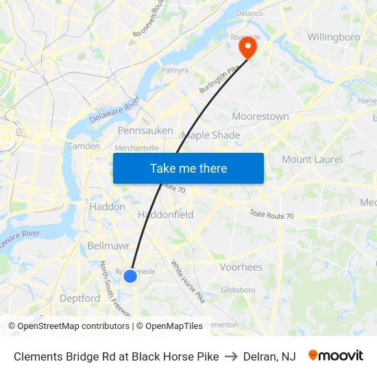 Clements Bridge Rd at Black Horse Pike to Delran, NJ map