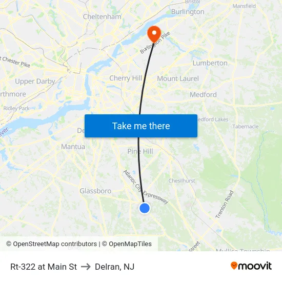 Rt-322 at Main St to Delran, NJ map