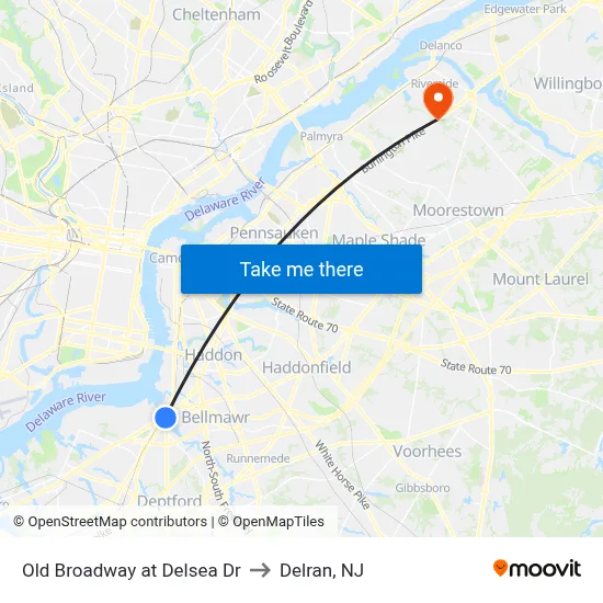 Old Broadway at Delsea Dr to Delran, NJ map