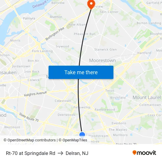 Rt-70 at Springdale Rd to Delran, NJ map