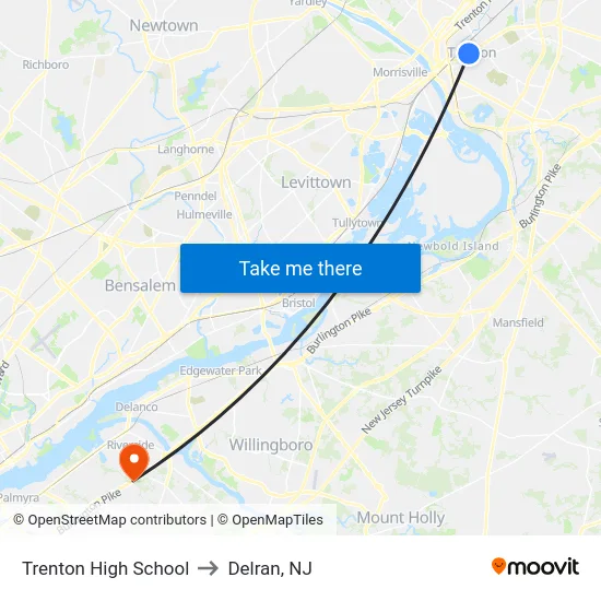 Trenton High School to Delran, NJ map