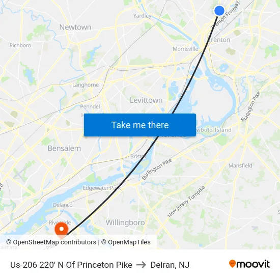 Us-206 220' N Of Princeton Pike to Delran, NJ map