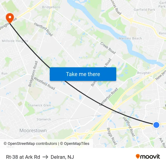 Rt-38 at Ark Rd to Delran, NJ map