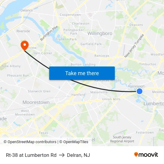Rt-38 at Lumberton Rd to Delran, NJ map