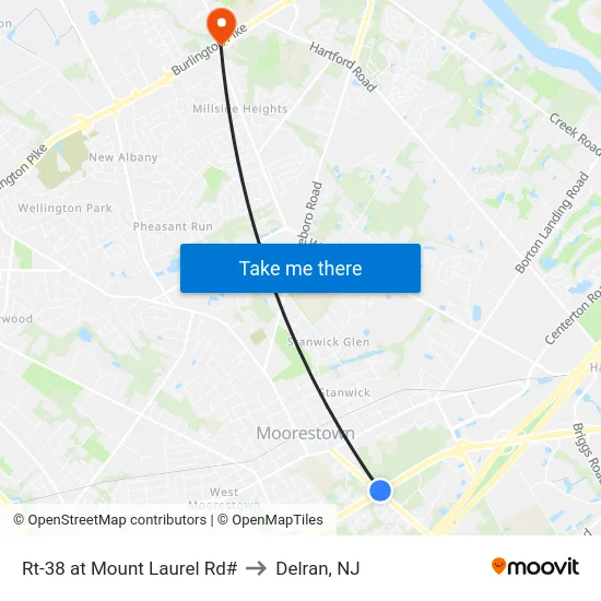 Rt-38 at Mount Laurel Rd# to Delran, NJ map
