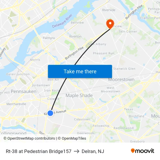 Rt-38 at Pedestrian Bridge157 to Delran, NJ map