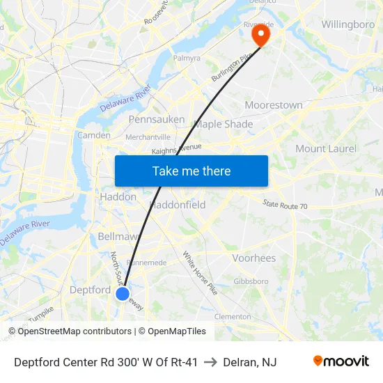 Deptford Center Rd 300' W Of Rt-41 to Delran, NJ map