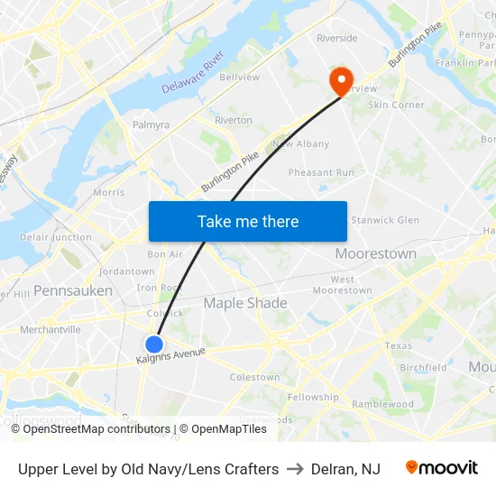 Upper Level by Old Navy/Lens Crafters to Delran, NJ map