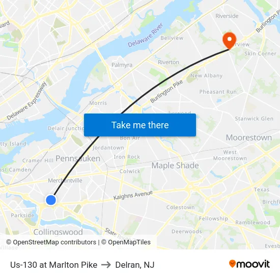Us-130 at Marlton Pike to Delran, NJ map