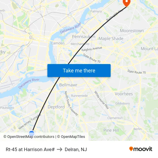 Rt-45 at Harrison Ave# to Delran, NJ map
