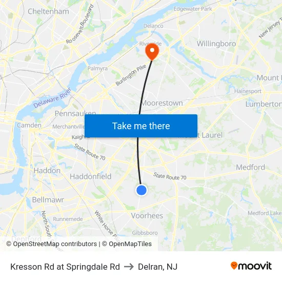 Kresson Rd at Springdale Rd to Delran, NJ map