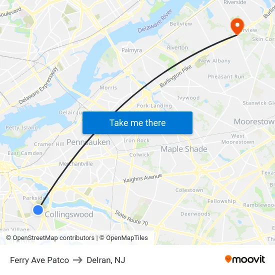 Ferry Ave Patco to Delran, NJ map