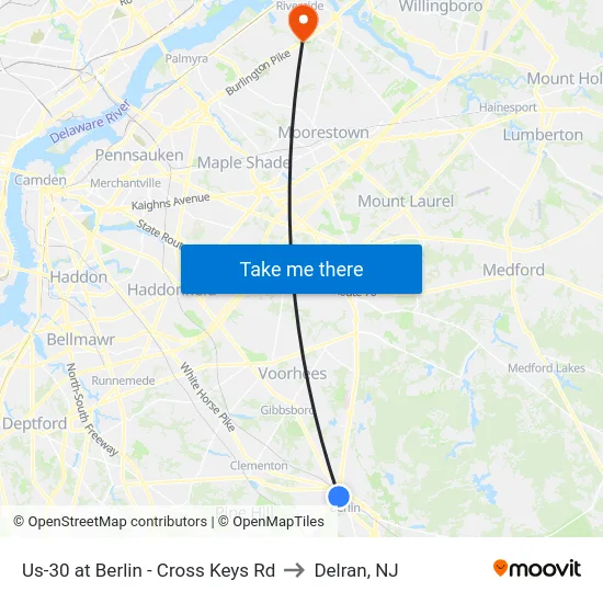 Us-30 at Berlin - Cross Keys Rd to Delran, NJ map