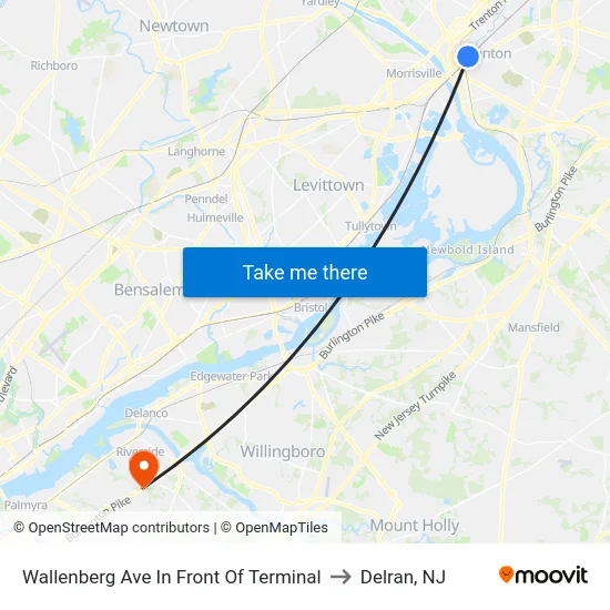 Wallenberg Ave In Front Of Terminal to Delran, NJ map