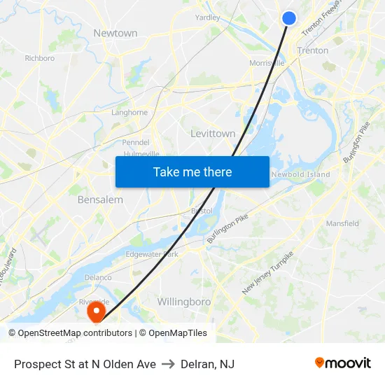 Prospect St at  N Olden Ave to Delran, NJ map