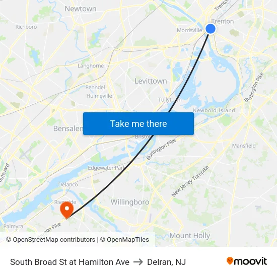 South Broad St at Hamilton Ave to Delran, NJ map