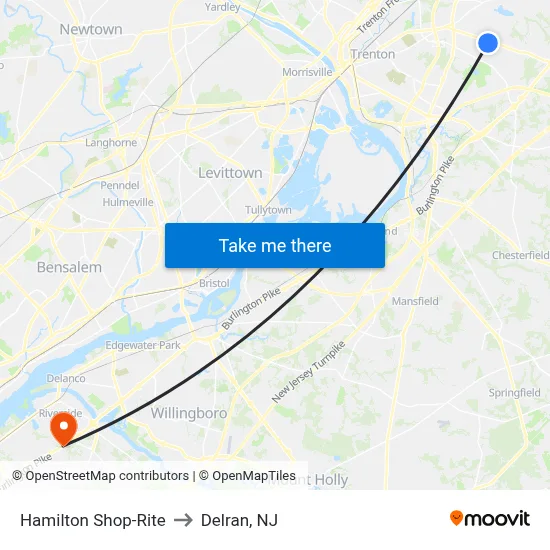 Hamilton Shop-Rite to Delran, NJ map