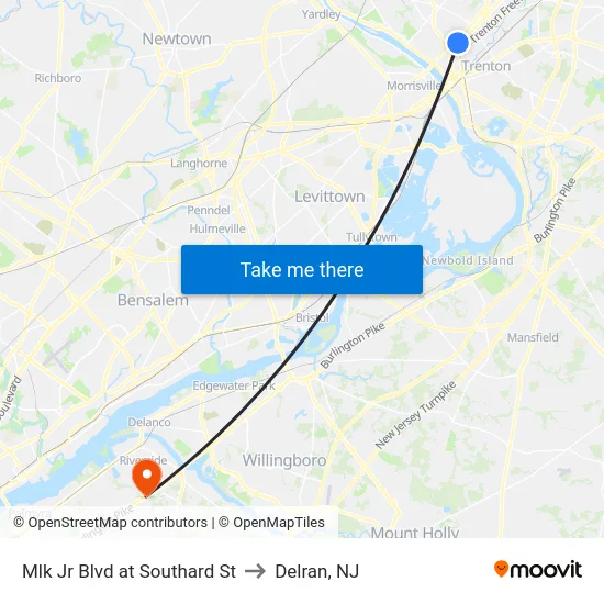 Mlk Jr Blvd at Southard St to Delran, NJ map