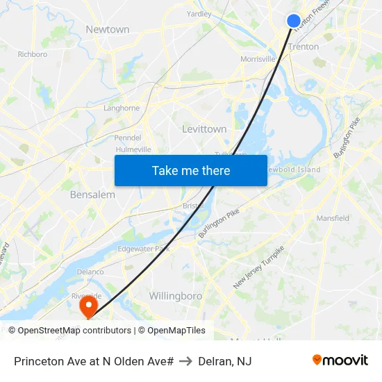 Princeton Ave at N Olden Ave# to Delran, NJ map