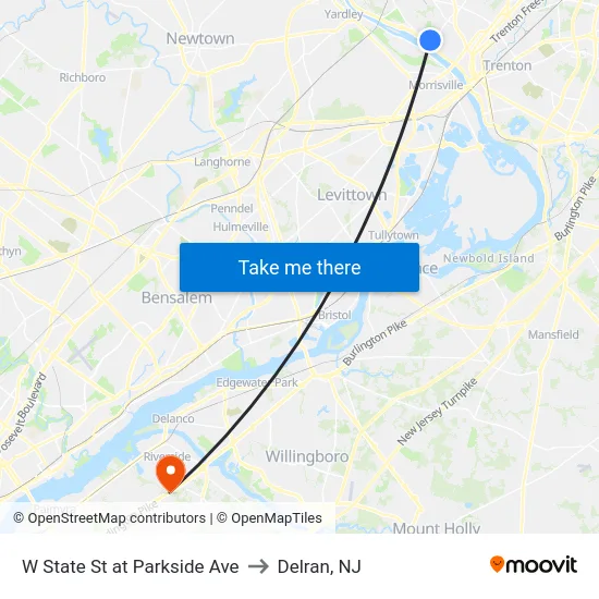W State St at Parkside Ave to Delran, NJ map