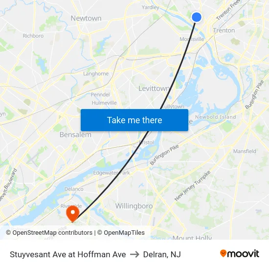 Stuyvesant Ave at Hoffman Ave to Delran, NJ map
