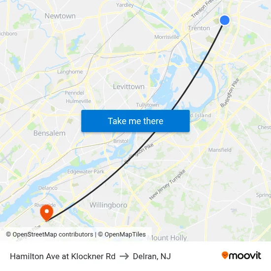 Hamilton Ave at Klockner Rd to Delran, NJ map