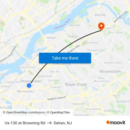 Us-130 at Browning Rd to Delran, NJ map