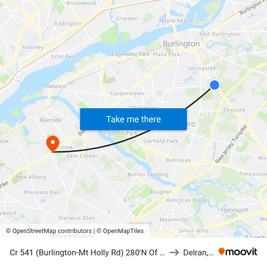Cr 541 (Burlington-Mt Holly Rd) 280'N Of Sunset Rd to Delran, NJ map