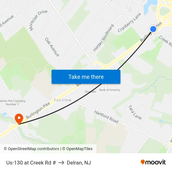 Us-130 at Creek Rd # to Delran, NJ map