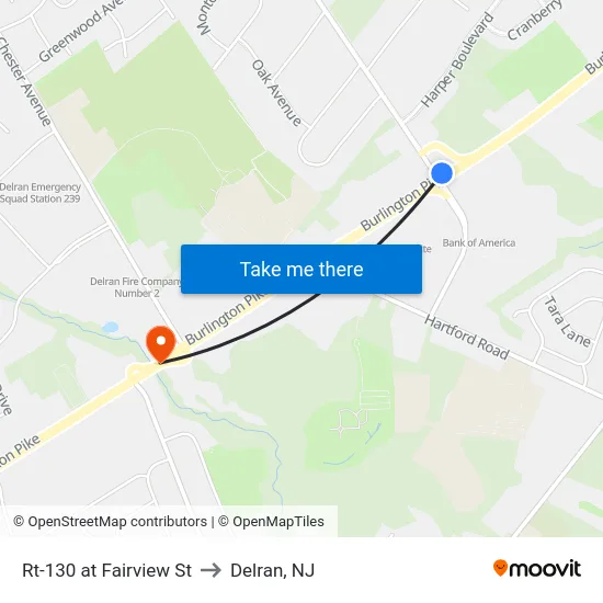 Rt-130 at Fairview St to Delran, NJ map