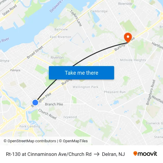 Rt-130 at Cinnaminson Ave/Church Rd to Delran, NJ map