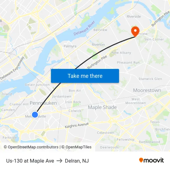 Us-130 at Maple Ave to Delran, NJ map