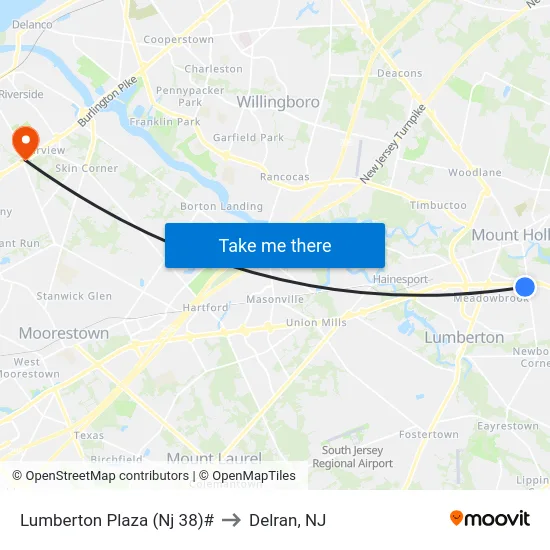 Lumberton Plaza (Nj 38)# to Delran, NJ map