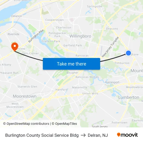 Burlington County Social Service Bldg to Delran, NJ map
