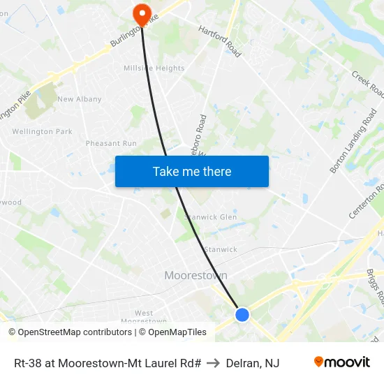 Rt-38 at Moorestown-Mt Laurel Rd# to Delran, NJ map