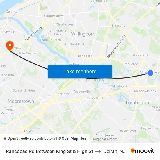 Rancocas Rd Between King St & High St to Delran, NJ map