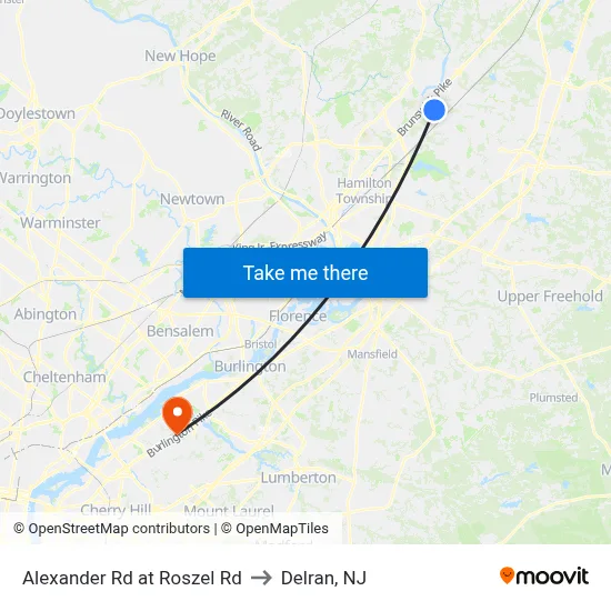 Alexander Rd at Roszel Rd to Delran, NJ map