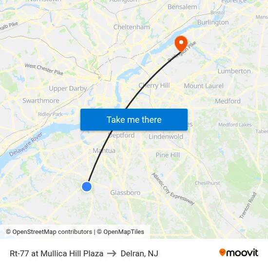 Rt-77 at Mullica Hill Plaza to Delran, NJ map